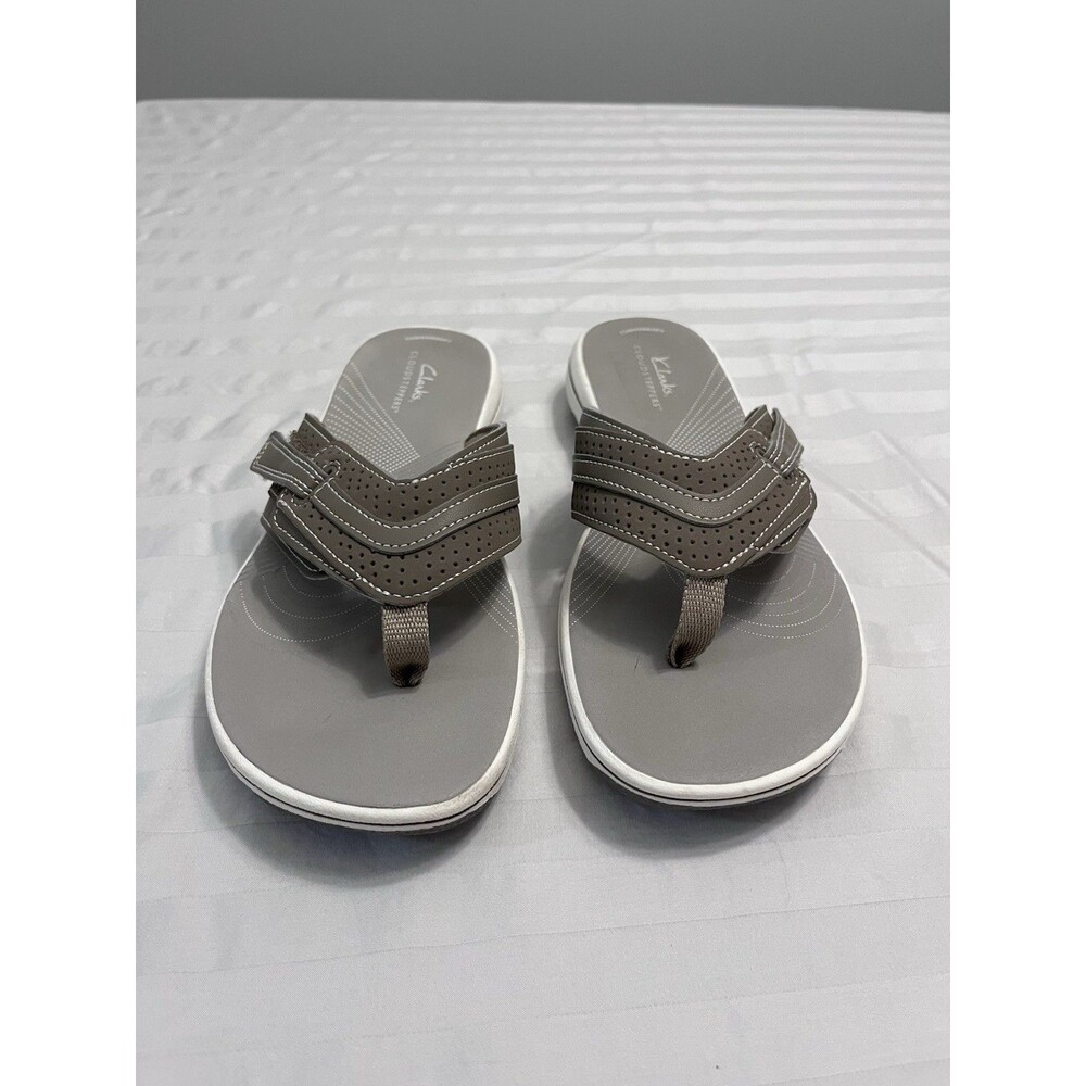 CLARKS Cloudsteppers Brinkley Keely Women 8M Greystone Comfort Slide Sandals